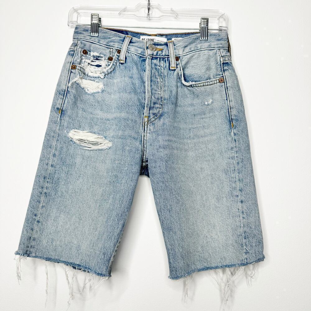 RE/DONE 80s Long Boy Short Distressed Denim Light Wash Boy Size 24 - Picture 2 of 8